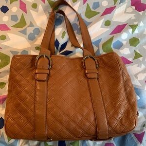 Caramel leather quilted handbag by Michael Kors